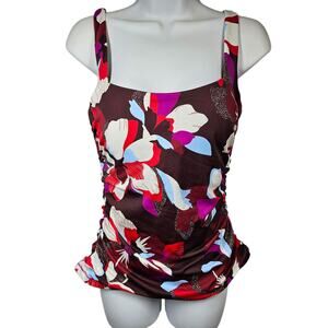 Athleta Square Neck Bra Cup Hero Bloom Floral Tankini Swim Top 36B/C NWOT